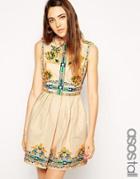 Asos Tall Skater Dress With Embroidery - Cream