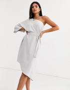 River Island One Shoulder Midi Dress In Gray