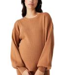 Cotton: On Maternity Roll Neck Pullover In Camel-brown