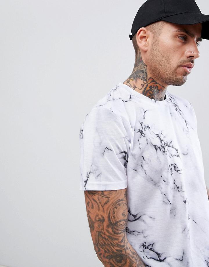 Urban Threads Marble Print T-shirt With Curved Hem - Black