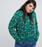 Asos Design Curve Two-piece Cardigan In Argyle Pattern - Green