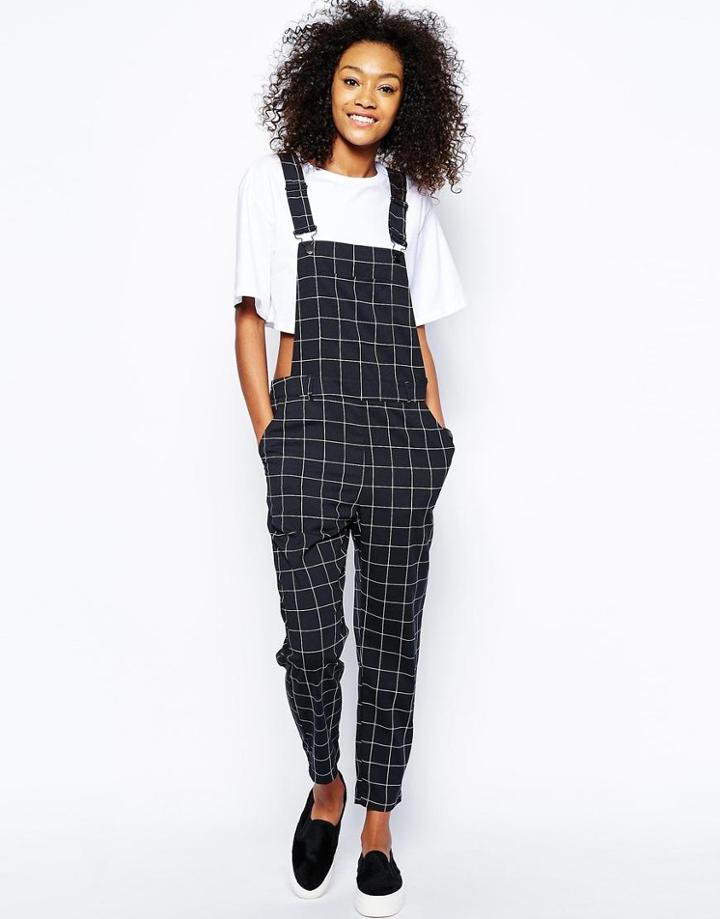 Monki Grid Print Overalls
