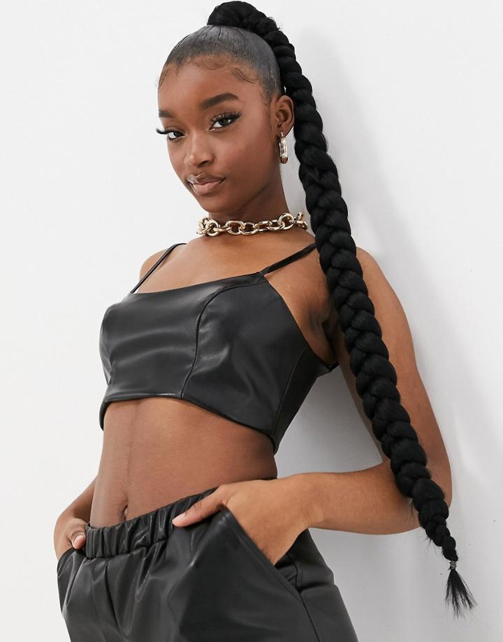 Asos Design Jersey Leather Look Suit Crop Top In Black