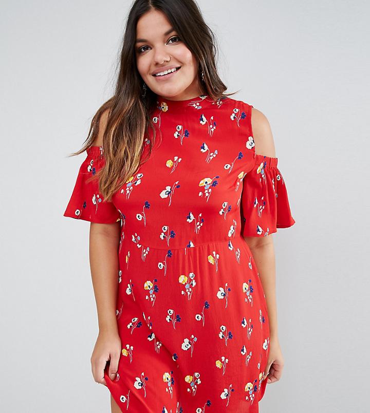 Asos Curve Cold Shoulder Mini Dress In Floral Print - Multi