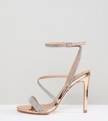 Asos Design Hartly Wide Fit Embellished Block Heeled Sandals - Gold