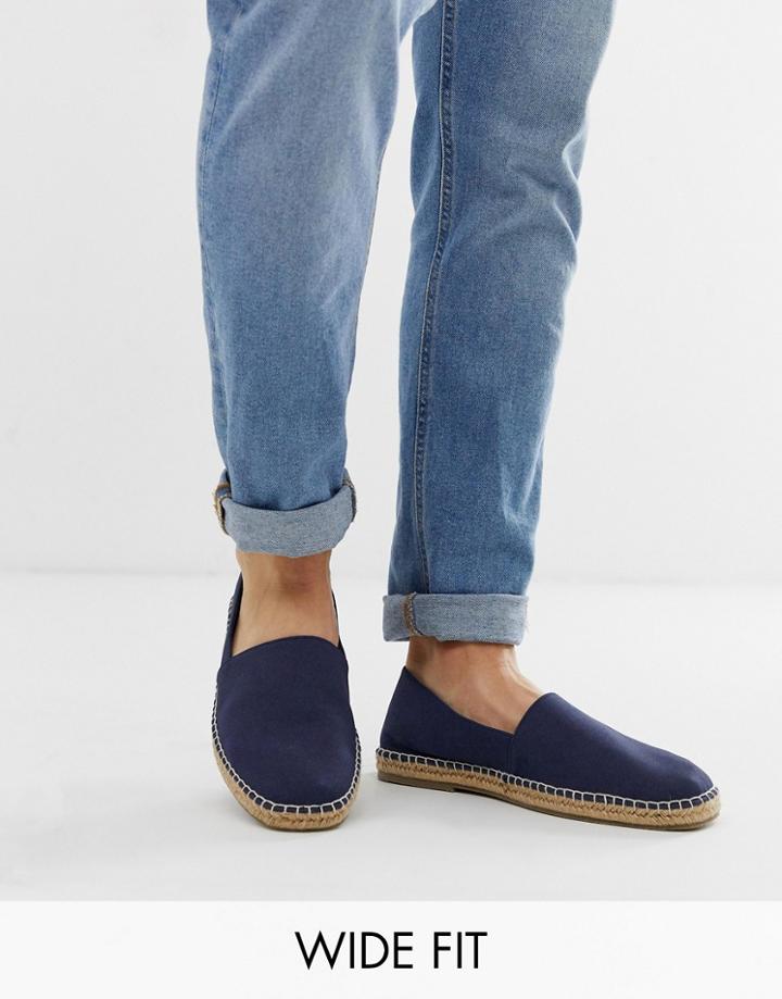 Asos Design Wide Fit Square Toe Espadrilles In Navy Faux Suede - Navy