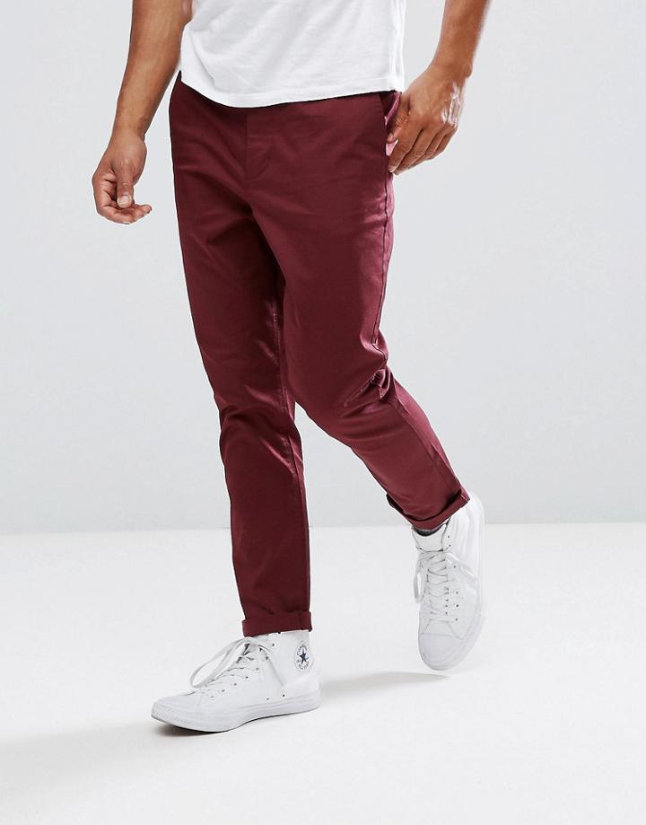 Asos Tapered Chinos In Dark Burgundy - Red