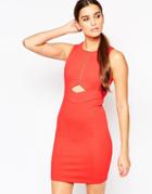 Adelyn Rae Zip Front Dress With Cut Out Detail - Flame