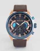 Police Cyclone Date Watch Black Dial With Brown Leather Strap - Brown