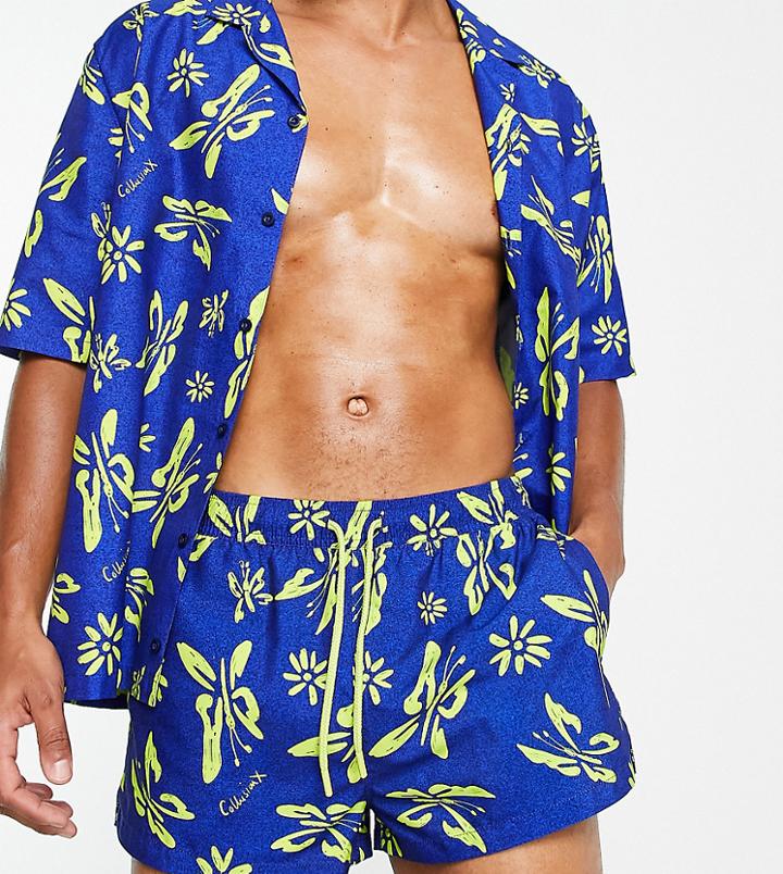 Collusion Butterfly Print Shorter Length Swim Shorts In Navy