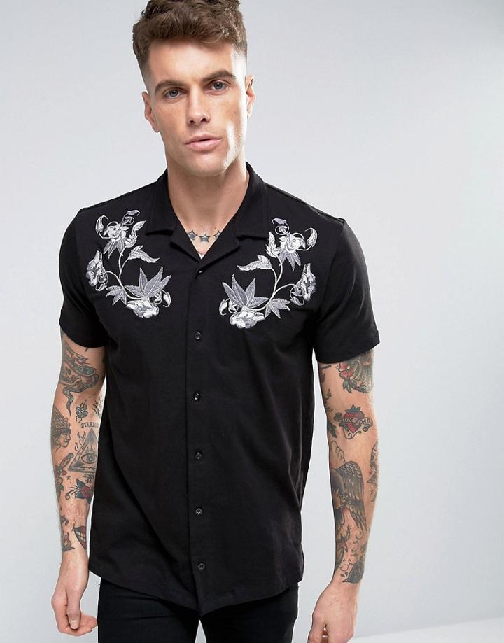 Brooklyn Supply Co 70s Palm Embroidery Shirt - Black