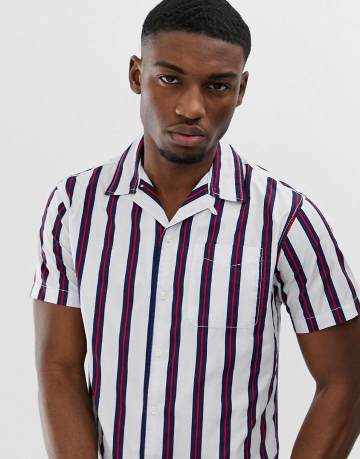 Jack & Jones Originals Short Sleeve Revere Collar Shirt With Vertical Stripe - White