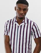 Jack & Jones Originals Short Sleeve Revere Collar Shirt With Vertical Stripe - White