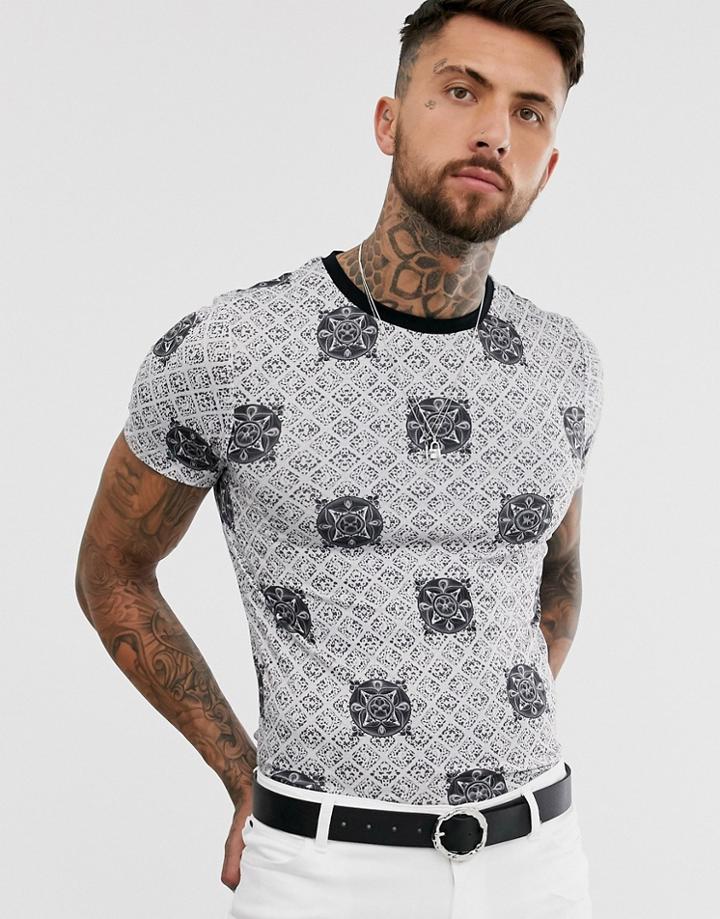 Asos Design Skinny Fit T-shirt With All Over Geo Print-black