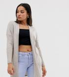 Asos Design Petite Long Line Fine Knit Cardi In Recycled Blend - Stone