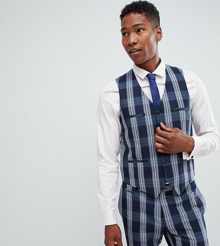 Noak Skinny Suit Vest In Check-navy
