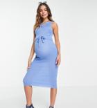 Asos Design Maternity Midi Dress With Knot Front Detail In Blue