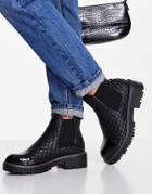River Island Quilted Flat Chelsea Boot In Black