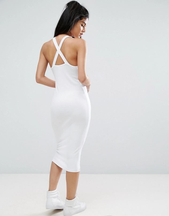 Asos Column Dress In Rib With Cross Back - White