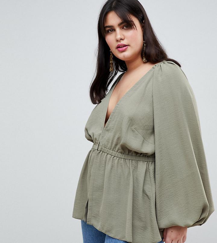 Asos Design Curve Plunge Kimono Top - Blue