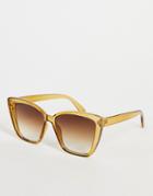 Topshop Oversize Plastic Chamfered Cateye Sunglasses In Brown