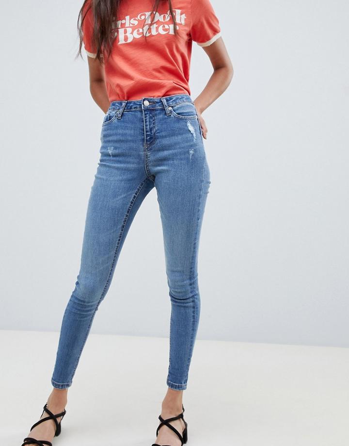 Miss Selfridge Skinny Jeans In Mid Wash - Blue