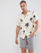 New Look Revere Shirt With Palm Print In Ecru - Cream