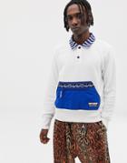 Kings Of Indigo Collared Overhead Sweat With Pouch Pocket In White/blue - White