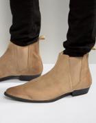 Asos Pointed Chelsea Boots In Stone Suede - Stone