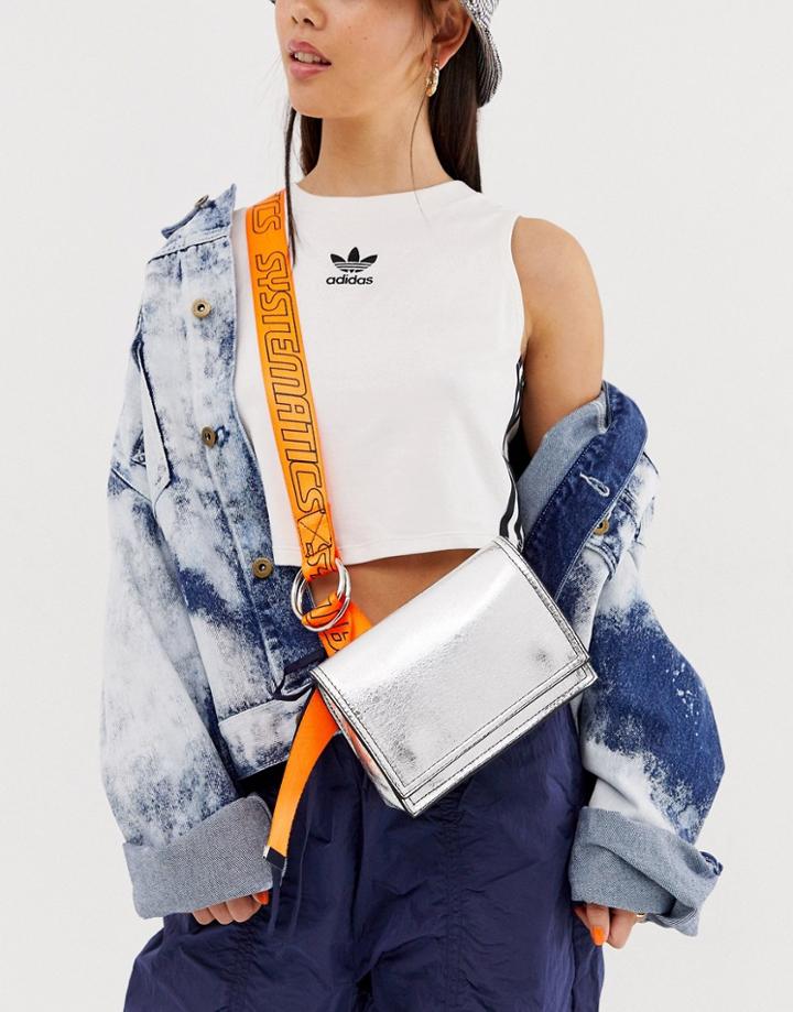 Asos Design Metallic Sling Bag With Neon Sports Strap - Silver