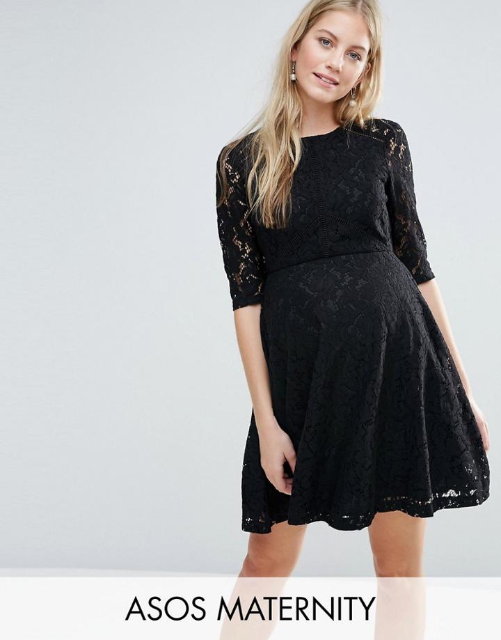 Asos Maternity Premium Skater Dress In Lace - Black