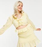 Asos Design Petite Soft Cut Out Mini Dress With Shirred Skirt In Texture In Soft Yellow