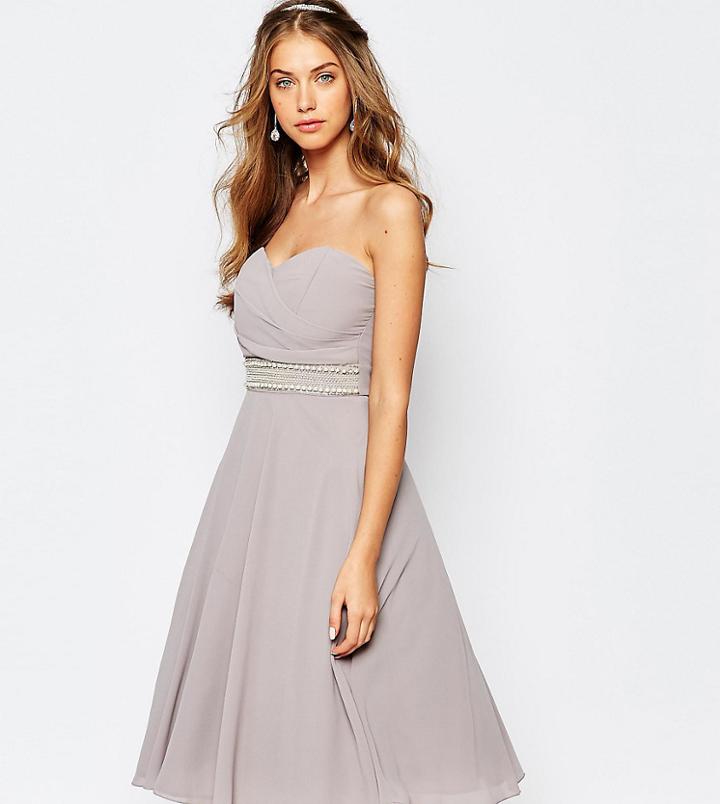 Tfnc Wedding Embellished Waist Prom Dress - Gray
