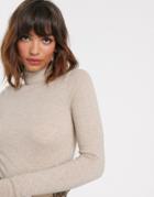 River Island Knitted Roll Neck Top In Oatmeal-beige