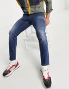 Asos Design Stretch Slim Jeans In Vintage Dark Wash - Mblue-blues