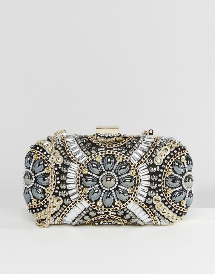 Aldo Black & Metallic Beaded Box Clutch Bag - Gold