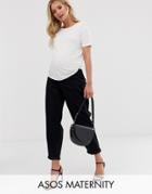 Asos Design Maternity Tapered Boyfriend Jeans With Curved Seams In Clean Black With Concealed Bump Waistband - Black