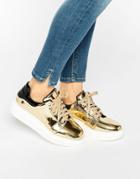 Daisy Street Gold Metallic Platform Sneakers - Gold