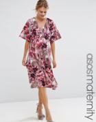 Asos Maternity Pink And Gray Iris Soft Midi Swing Dress - Multi