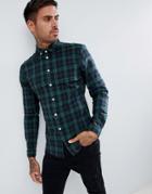 Asos Design Skinny Check Shirt In Green - Navy