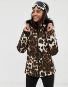 Asos 4505 Ski Mix And Match Jacket With Belt And Padded Panel Detail In Leopard Print - Multi