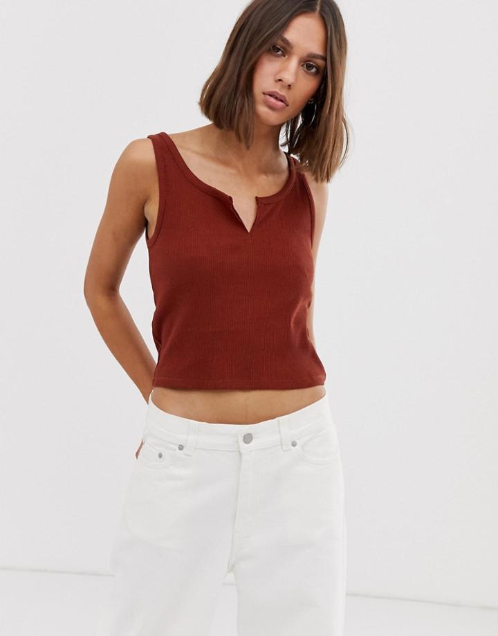 Weekday Ribbed Crop Tank Top In Rust - Brown