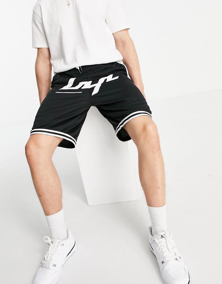 Liquor N Poker Oversized Shorts In Black With Logo Print And White Piping