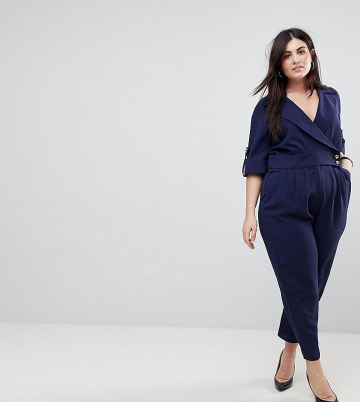 Asos Curve Soft Tux Jumpsuit - Navy