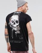 Asos Oversized Sleeveless T-shirt With Skull Print In Black - Black