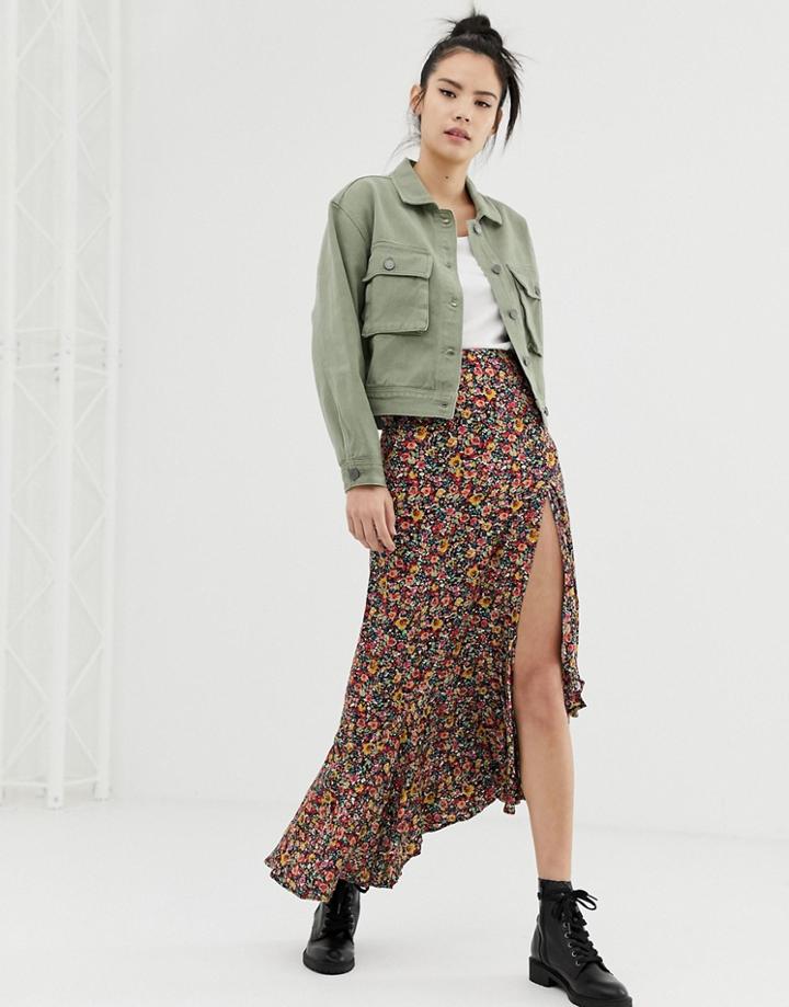 Pull & Bear Skirt In Ditsy Print - Black