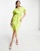 Closet London Kimono Wrap Dress In Lime-green