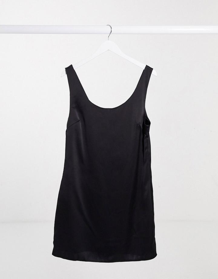 Unique21 Satin Scoop Neck Mini Dress In Black