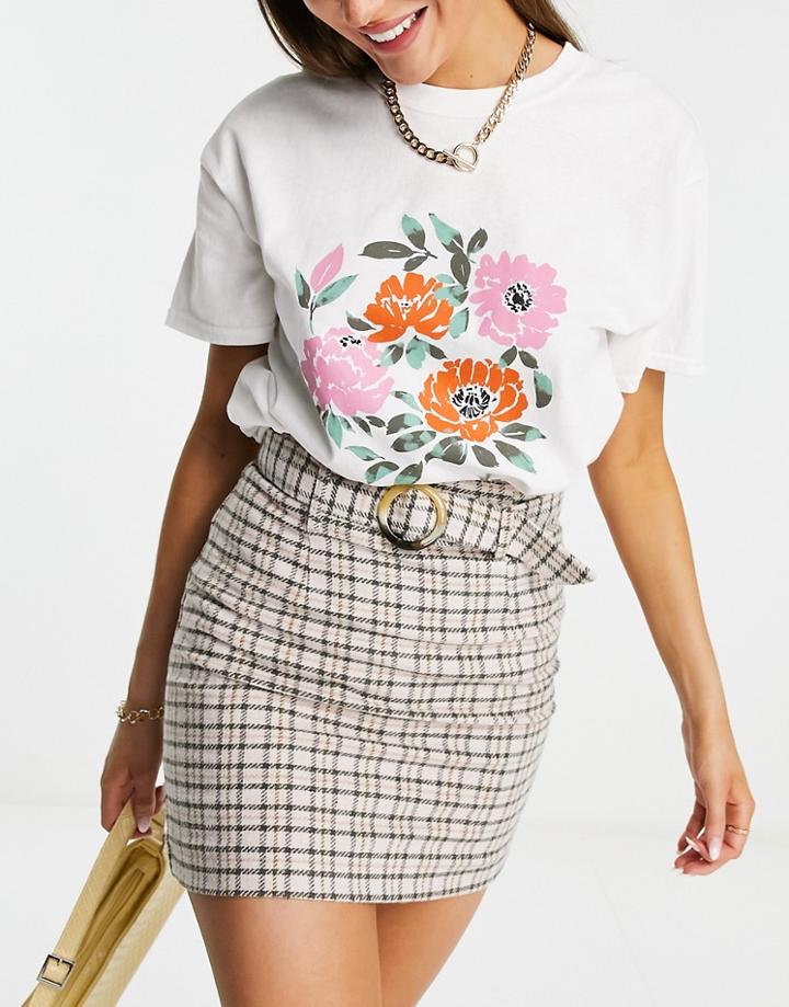 Miss Selfridge Mini Skirt In Brown Check
