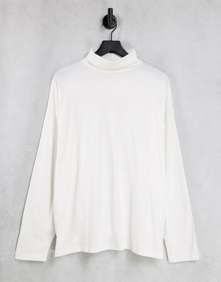 Asos Design Long Sleeve Oversized Roll Neck T-shirt In White